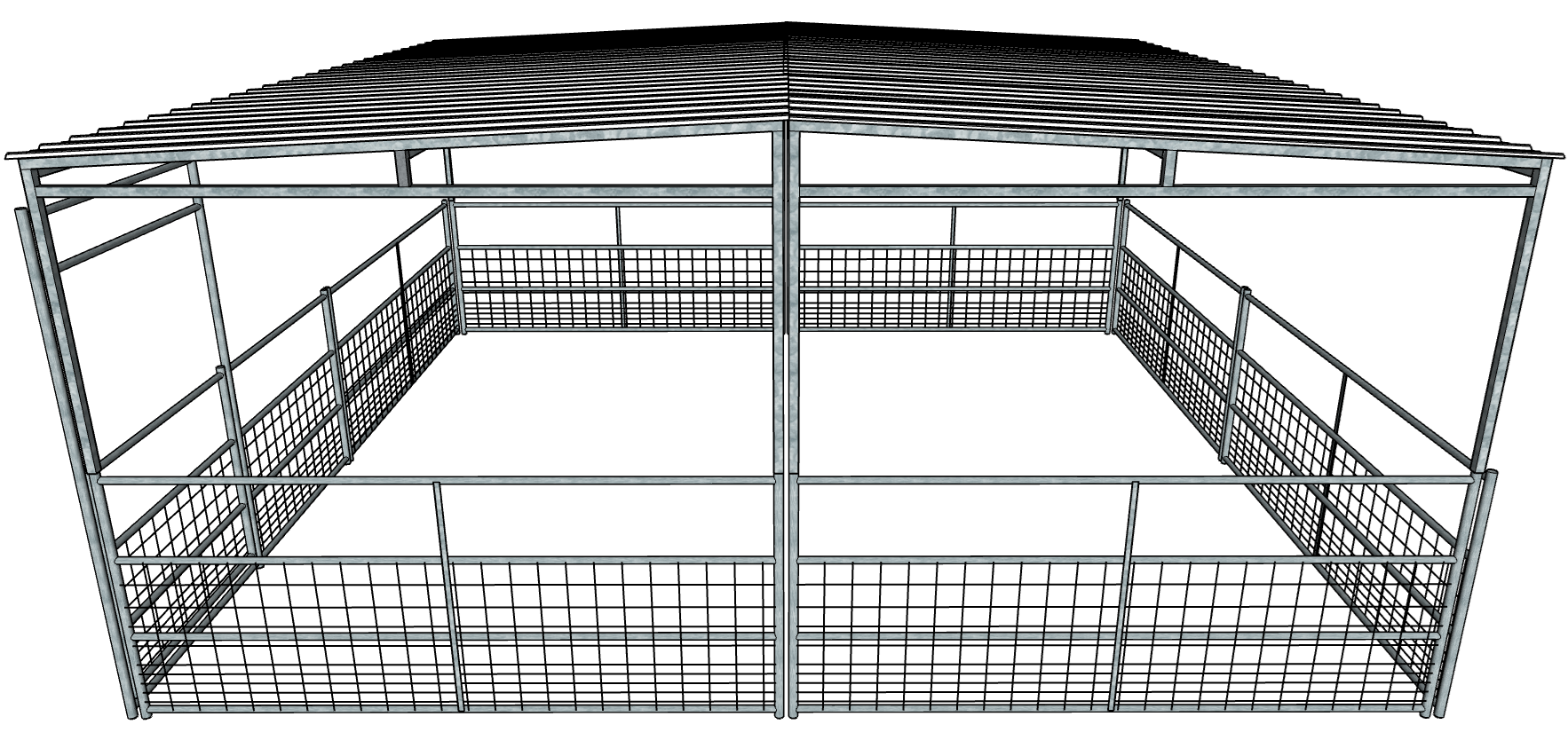 Galvanized 20 Ft X 20 Ft 4-Rail with Mesh Stall Kit with a Full Roof
