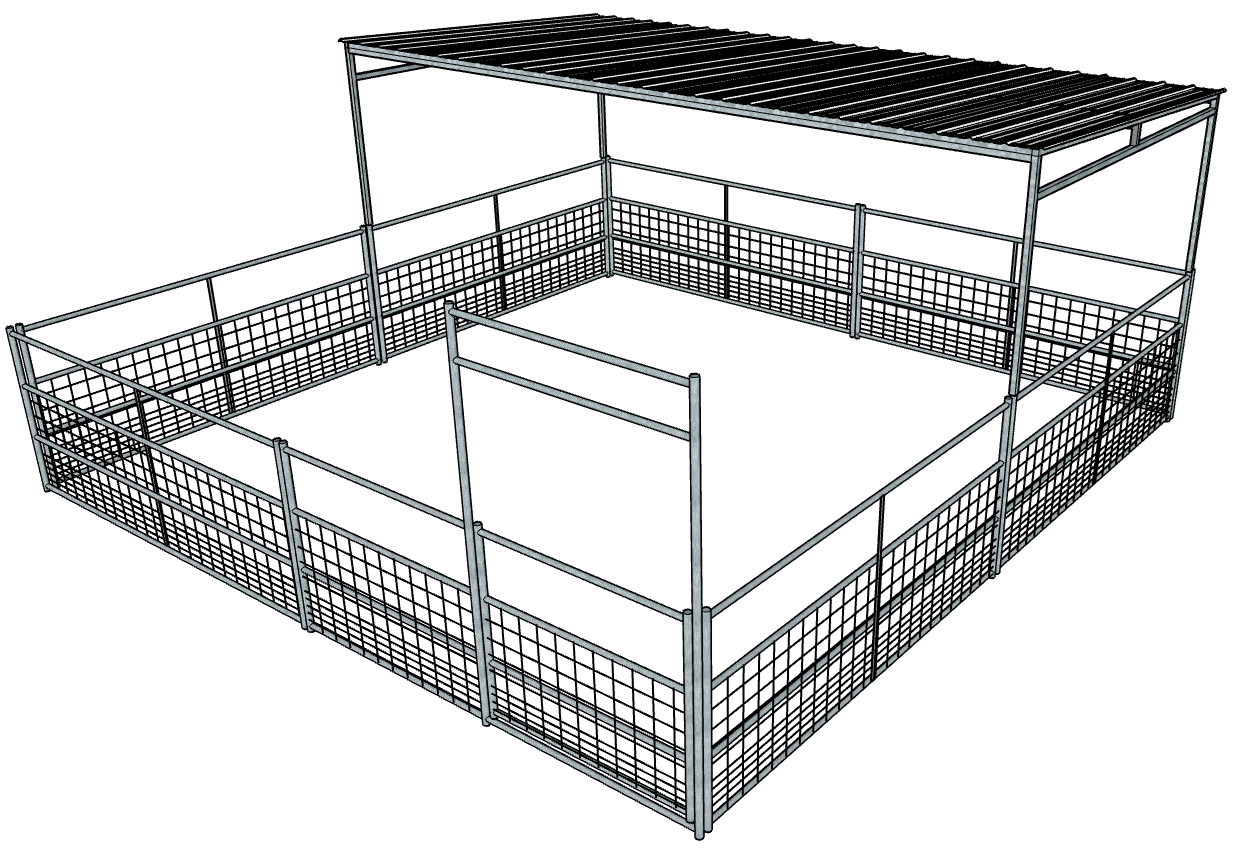 Stall Rails Galvanized 20 Ft X 20 Ft 4-Rail with Mesh Stall Kit with Roof