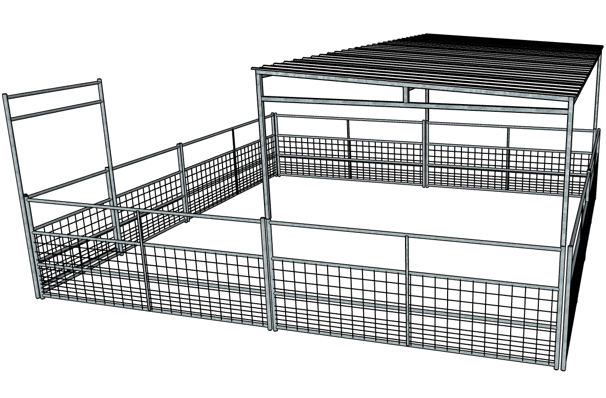 Galvanized 20 Ft X 20 Ft 4-Rail with Mesh Stall Kit with Roof