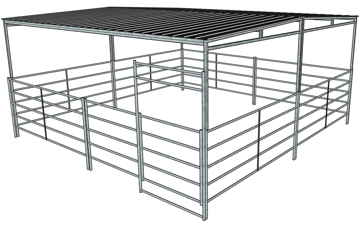Stalling Kit Galvanized 20 Ft X 20 Ft 5-Rail Stall Kit with a Full Roof