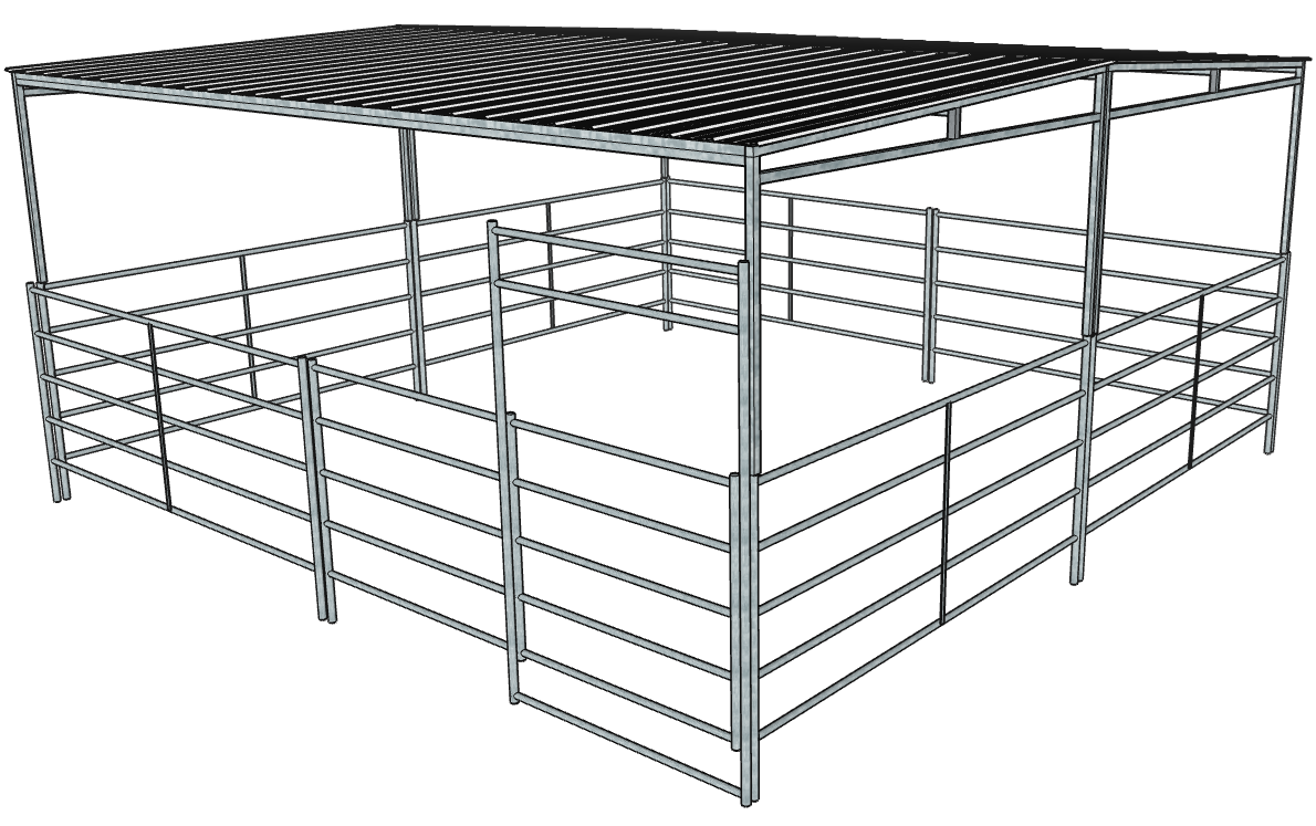 Galvanized 20 Ft X 20 Ft 5-Rail Stall Kit with a Full Roof