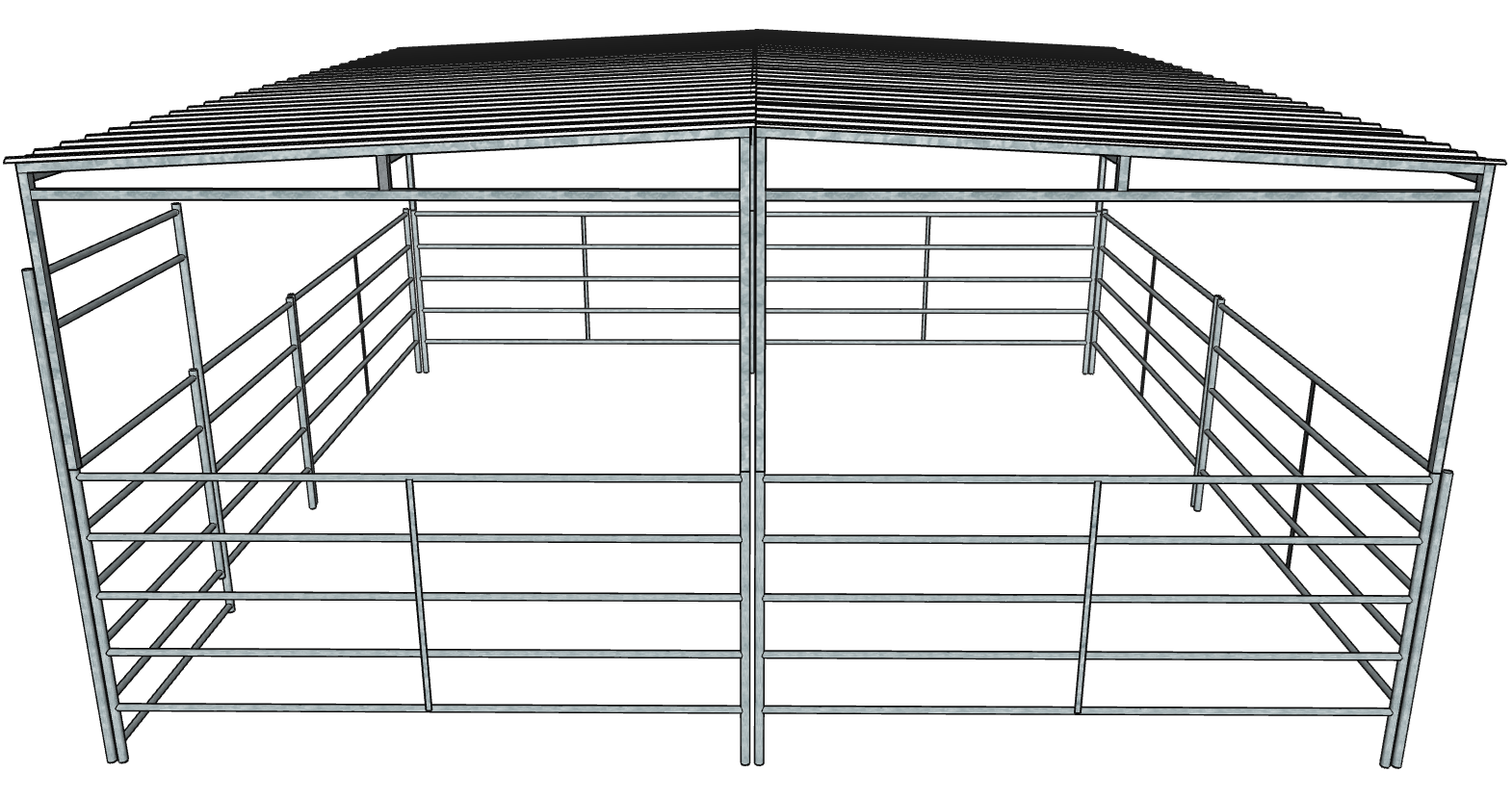 Galvanized 20 Ft X 20 Ft 5-Rail Stall Kit with a Full Roof