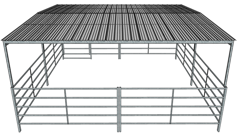 Stall Rails Galvanized 20 Ft X 20 Ft 5-Rail Stall Kit with a Full Roof