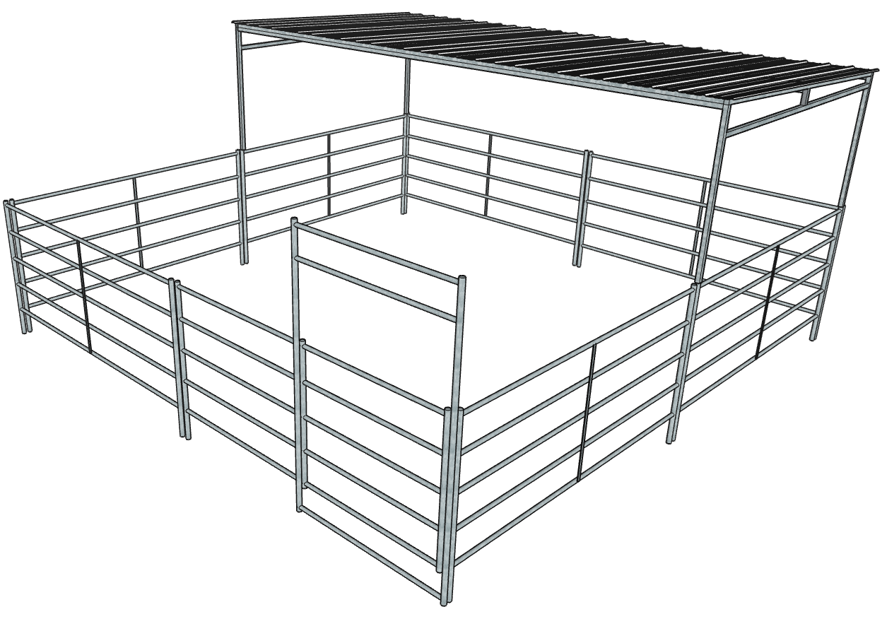 Galvanized 20 Ft X 20 Ft 5-Rail Stall Kit with Roof