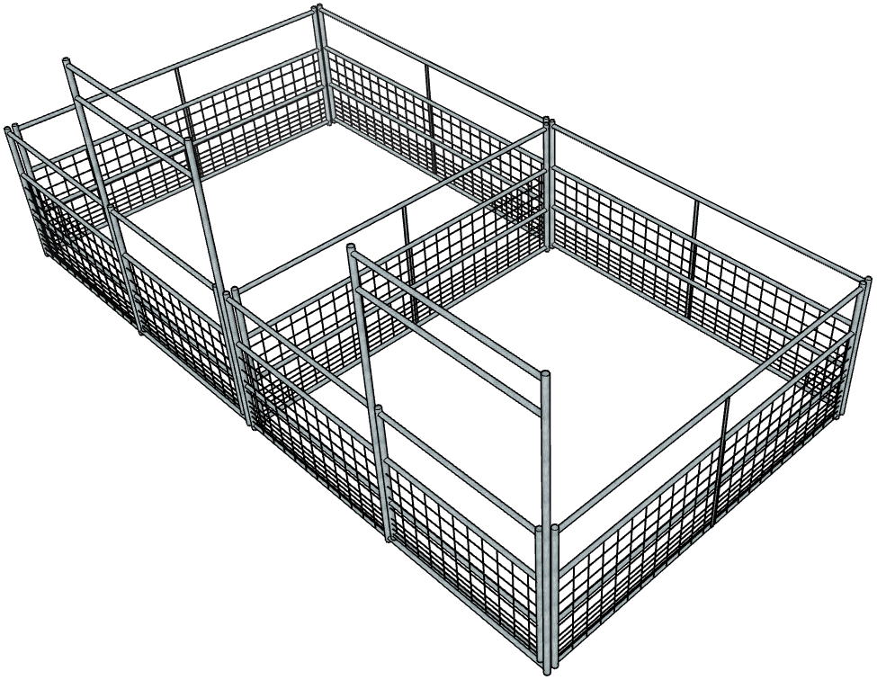 2 Side by Side Galvanized 10 Ft X 10 Ft 4-Rail with Mesh Stall Kits