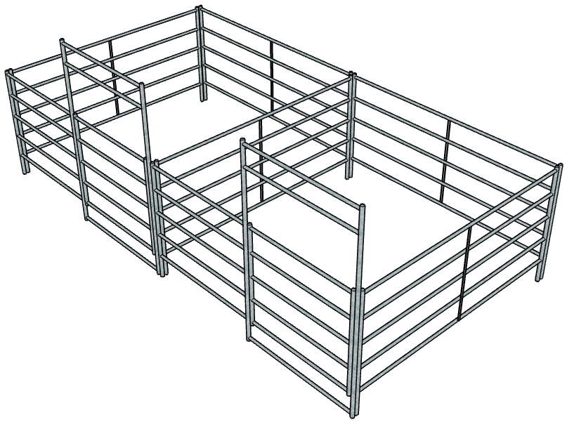 Stalling Kit 2 Side by Side Galvanized 10 Ft X 10 Ft 5-Rail Stall Kits