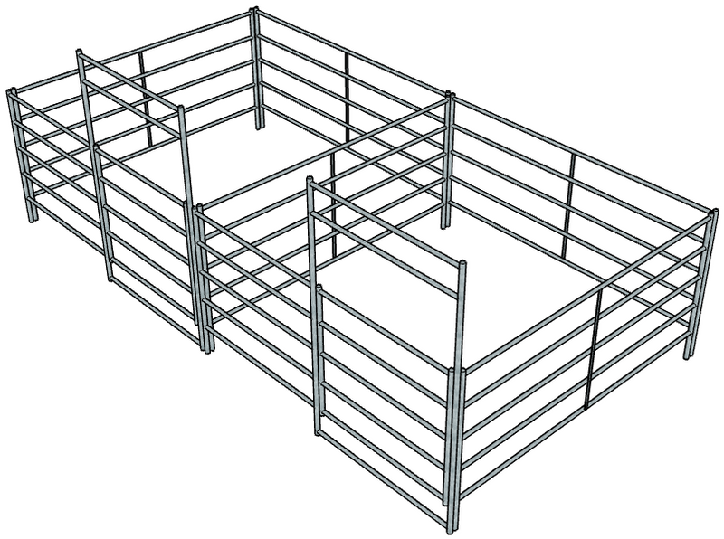 Stall Rails 2 Side by Side Galvanized 10 Ft X 10 Ft 5-Rail Stall Kits