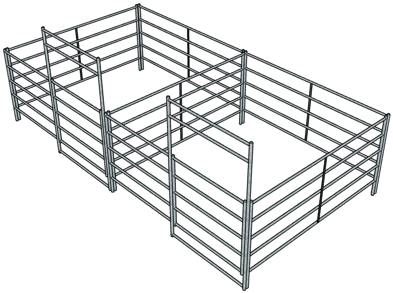 2 Side by Side Galvanized 10 Ft X 10 Ft 5-Rail Stall Kits