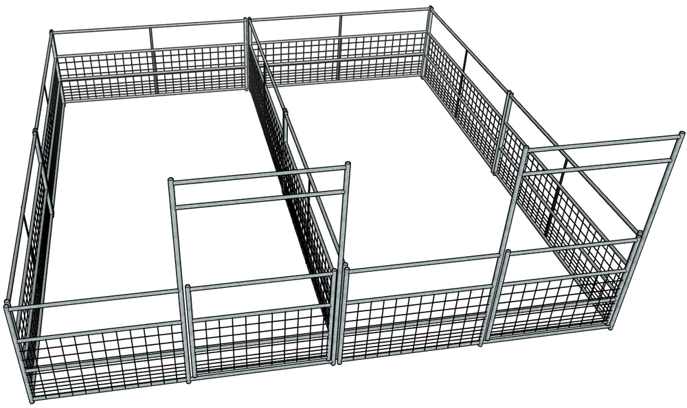 Stall Rails 2 Side by Side Galvanized 10 Ft X 20 Ft 4-Rail with Mesh Stall Kits