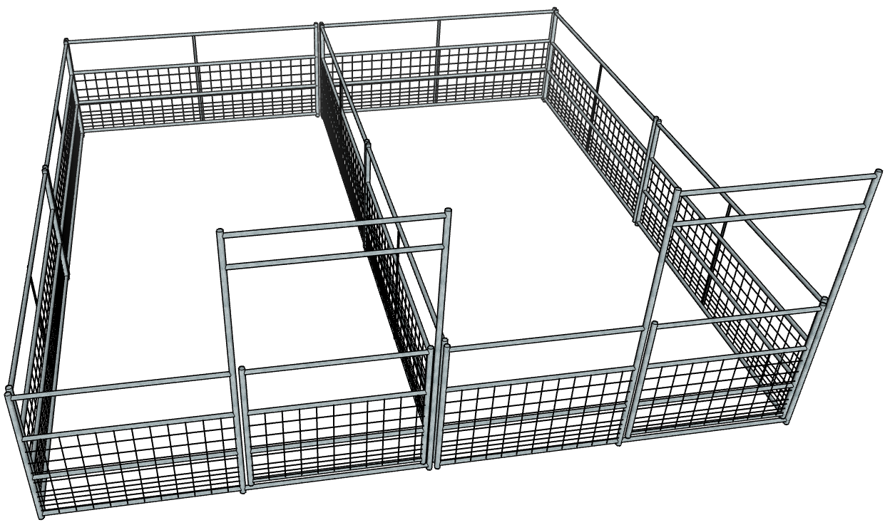 2 Side by Side Galvanized 10 Ft X 20 Ft 4-Rail with Mesh Stall Kits