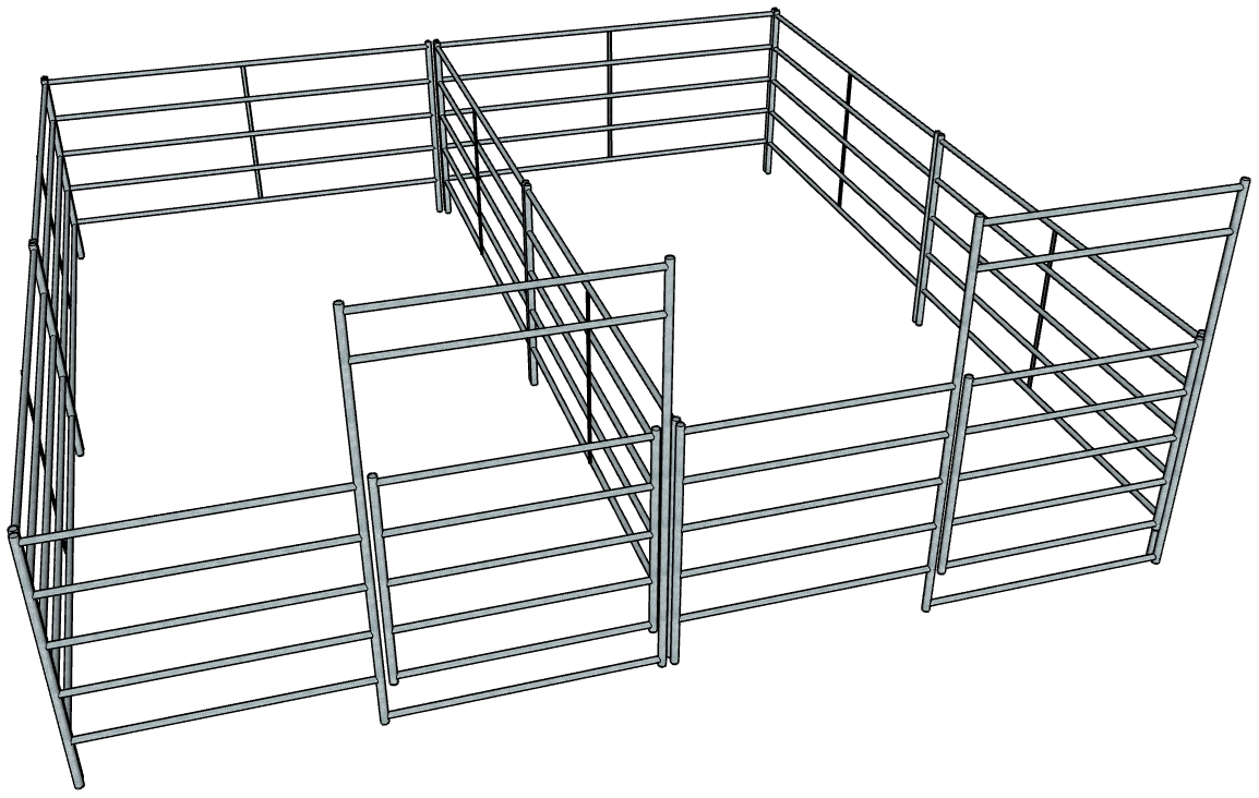 2 Side by Side Galvanized 10 Ft X 20 Ft 5-Rail Stall Kits