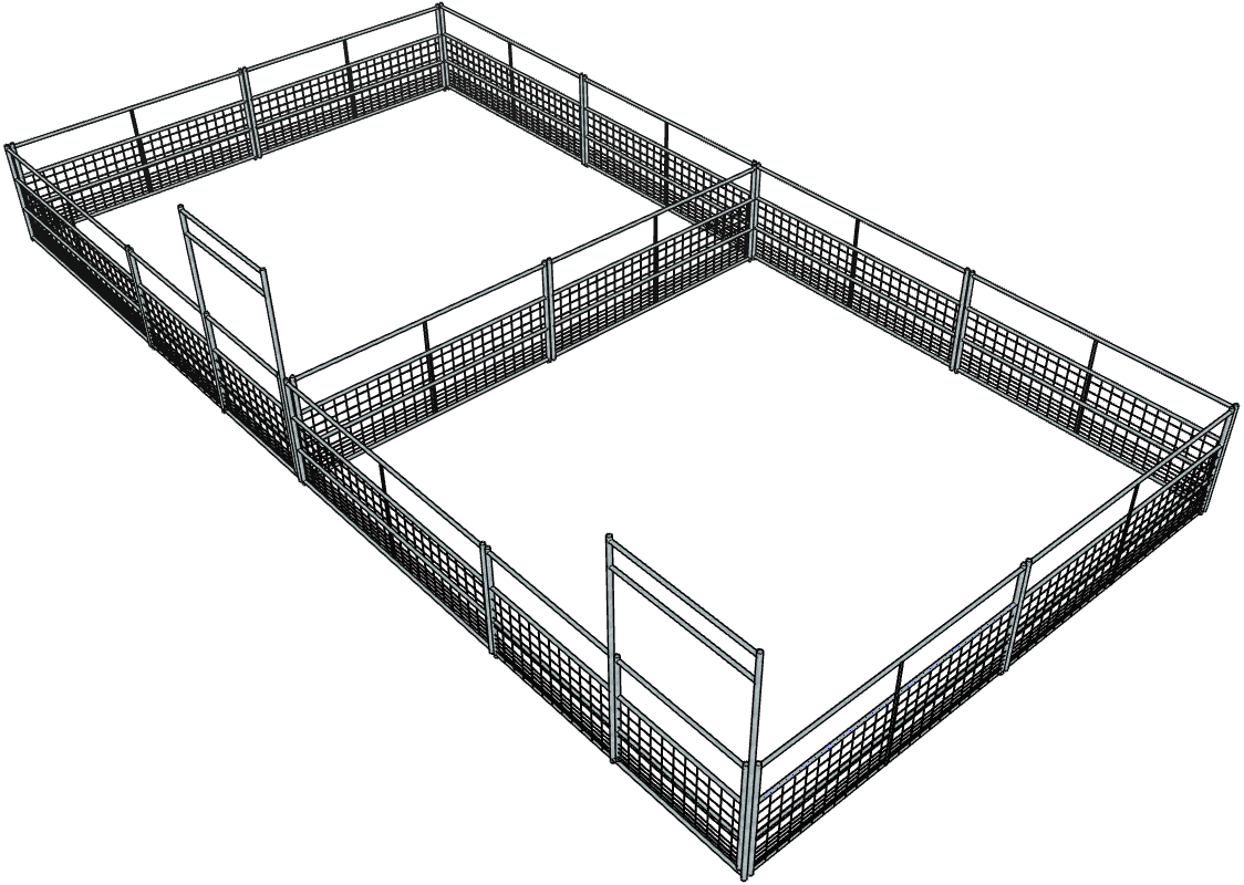 2 Side by Side Galvanized 20 Ft X 20 Ft 4-Rail with Mesh Stall Kits