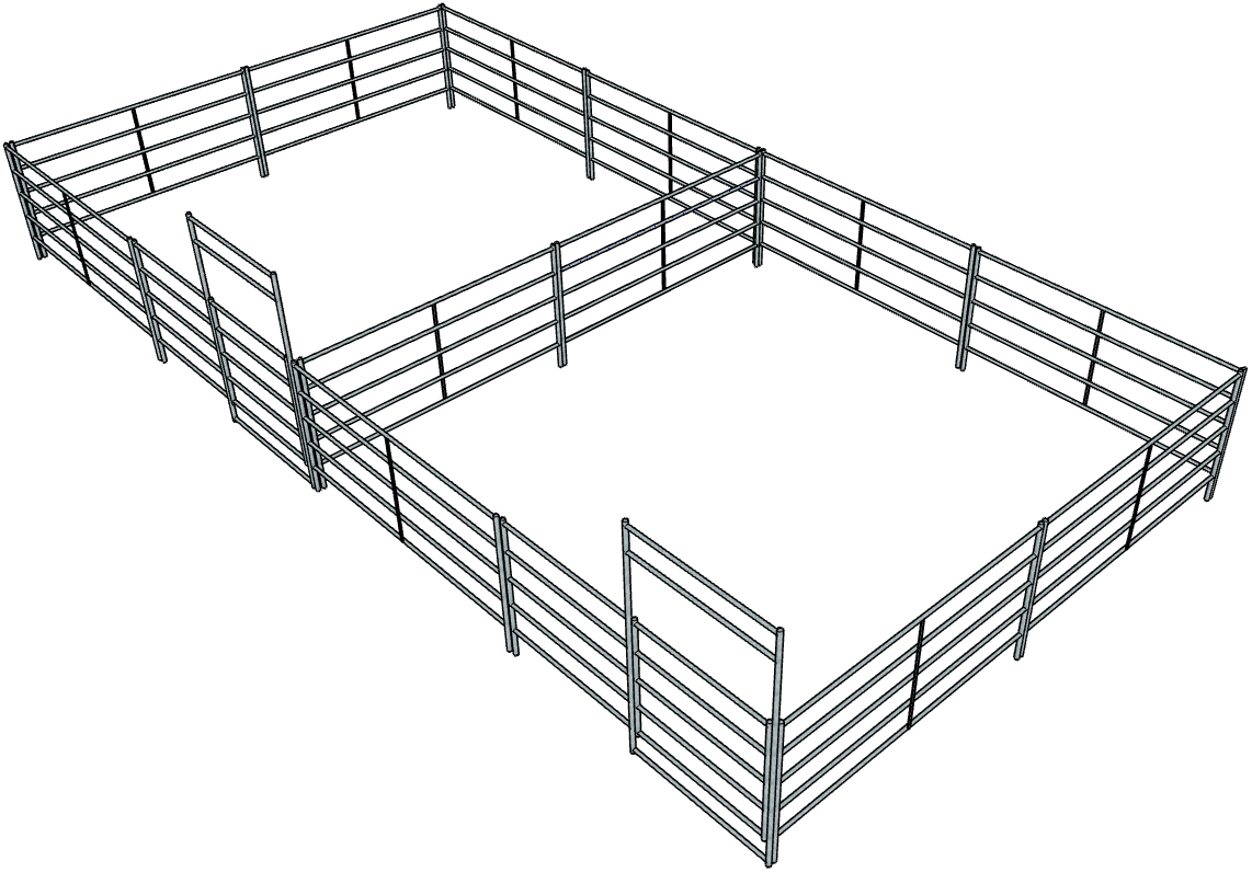 2 Side by Side Galvanized 20 Ft X 20 Ft 5-Rail Stall Kits