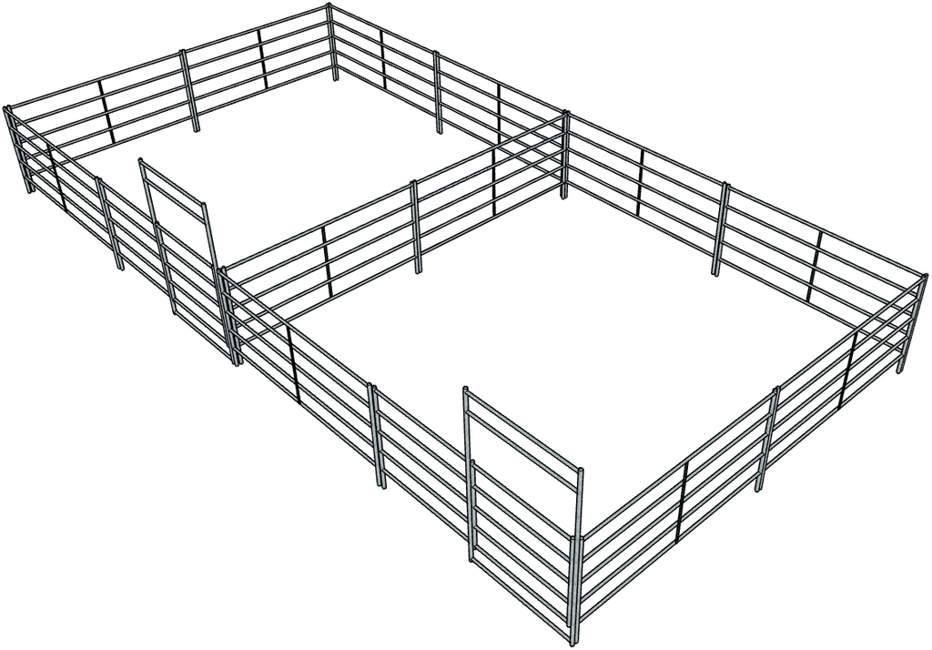 Stall Rails 2 Side by Side Galvanized 20 Ft X 20 Ft 5-Rail Stall Kits