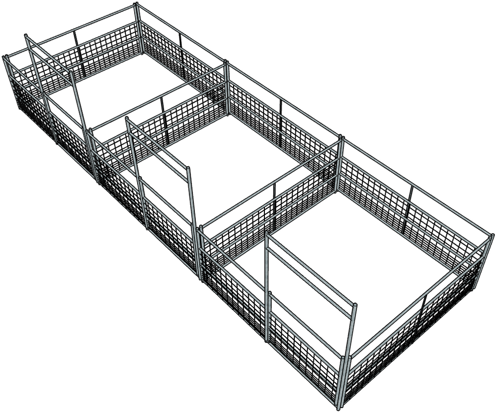 Stalling Kit 3 Side by Side Galvanized 10 Ft X 10 Ft 4-Rail with Mesh Stall Kits