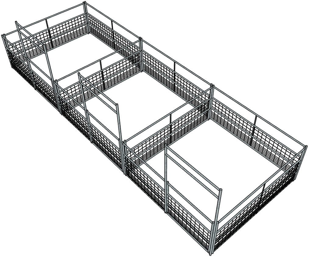 3 Side by Side Galvanized 10 Ft X 10 Ft 4-Rail with Mesh Stall Kits