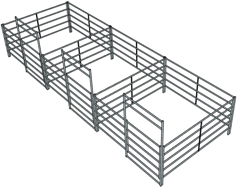 3 Side by Side Galvanized 10 Ft X 10 Ft 5-Rail Stall Kits