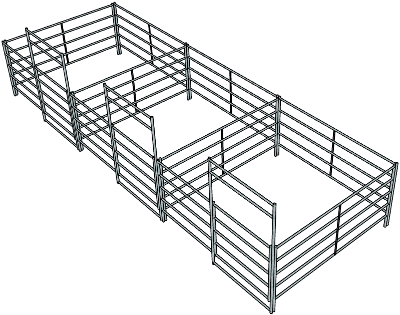 Stall Rails 3 Side by Side Galvanized 10 Ft X 10 Ft 5-Rail Stall Kits