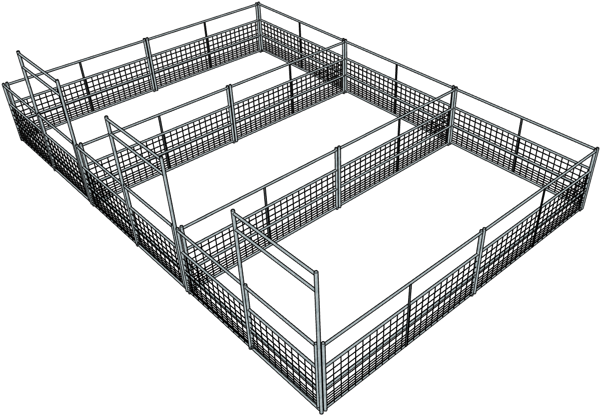 3 Side by Side Galvanized 10 Ft X 20 Ft 4-Rail with Mesh Stall Kits