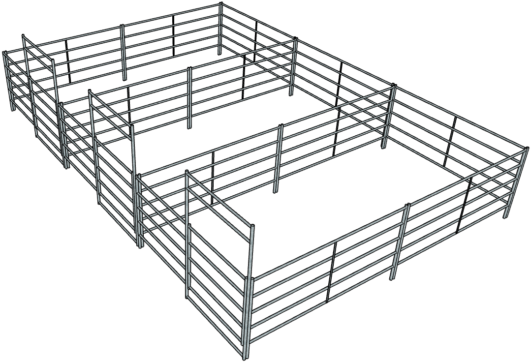 Stalling Kit 3 Side by Side Galvanized 10 Ft X 20 Ft 5-Rail Stall Kits