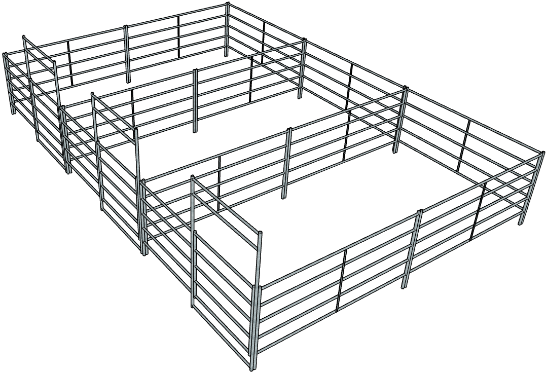 3 Side by Side Galvanized 10 Ft X 20 Ft 5-Rail Stall Kits