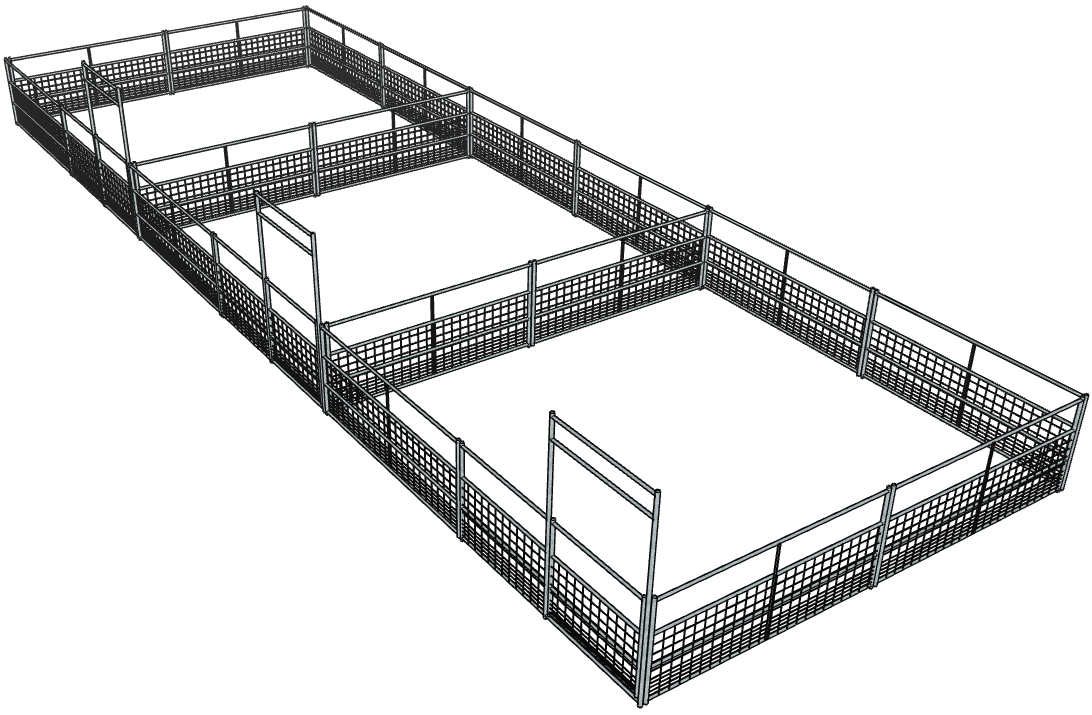3 Side by Side Galvanized 20 Ft X 20 Ft 4-Rail with Mesh Stall Kits