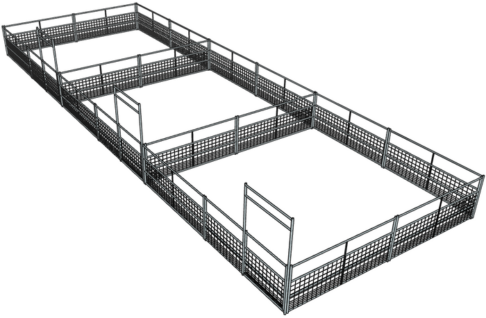 Stall Rails 3 Side by Side Galvanized 20 Ft X 20 Ft 4-Rail with Mesh Stall Kits