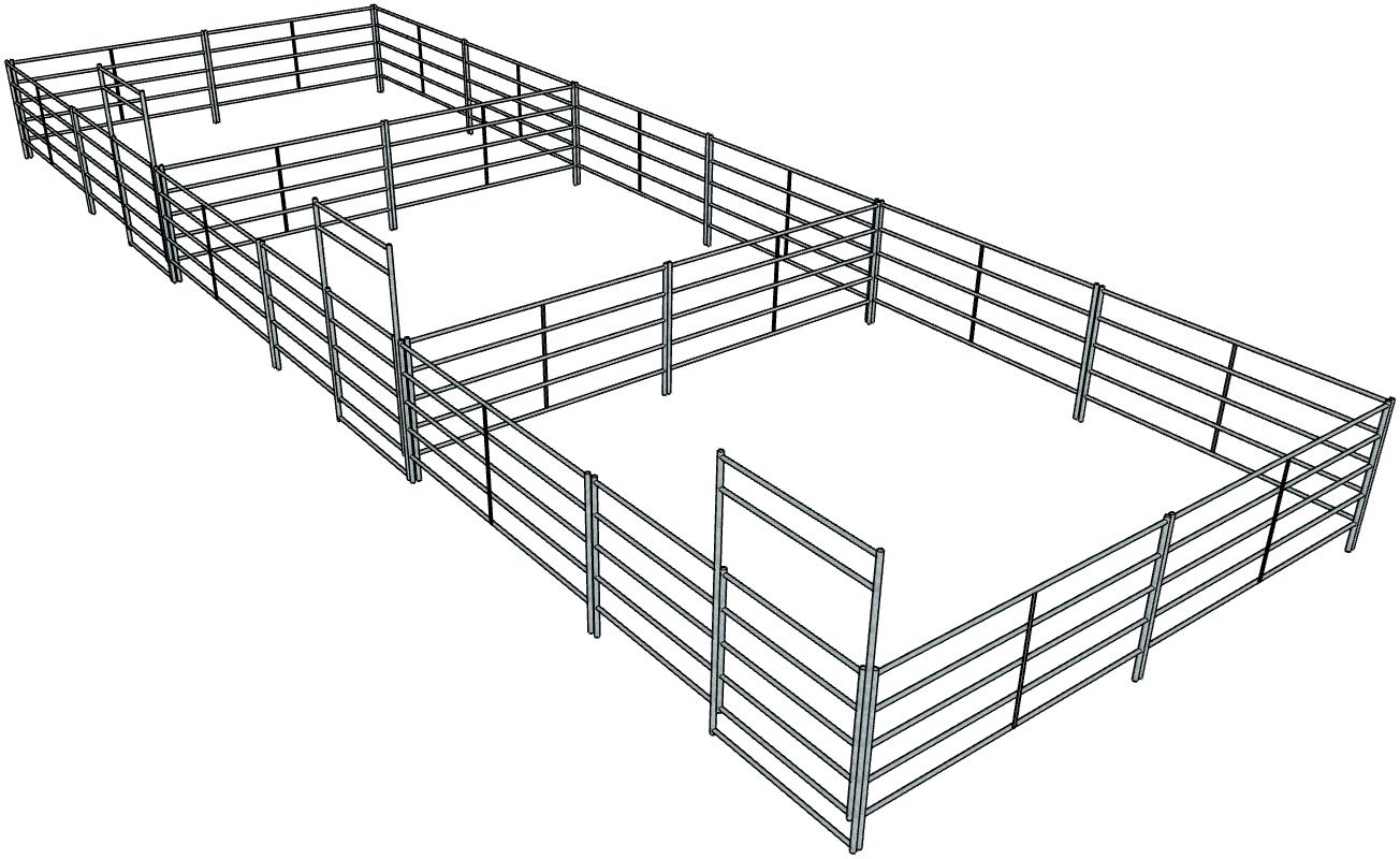 3 Side by Side Galvanized 20 Ft X 20 Ft 5-Rail Stall Kits