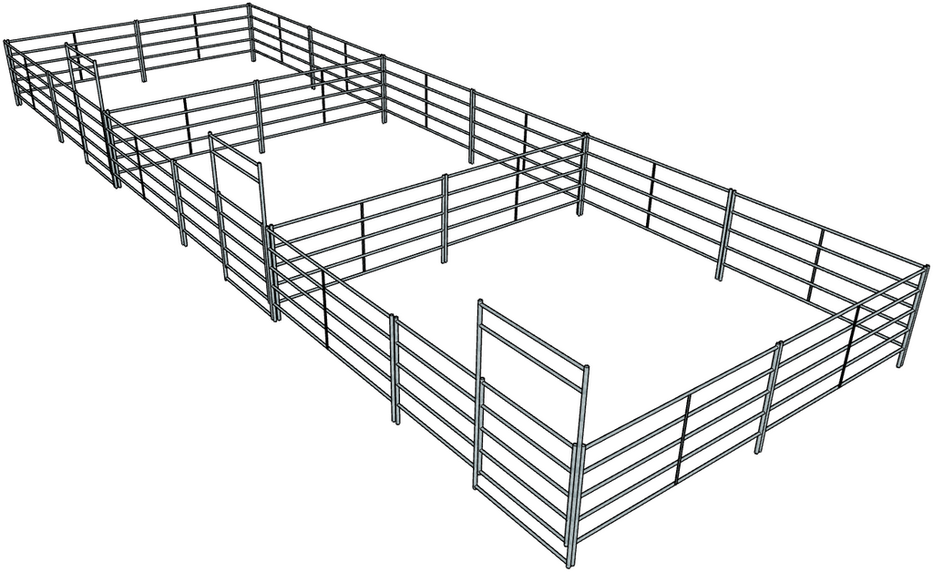 Stall Rails 3 Side by Side Galvanized 20 Ft X 20 Ft 5-Rail Stall Kits