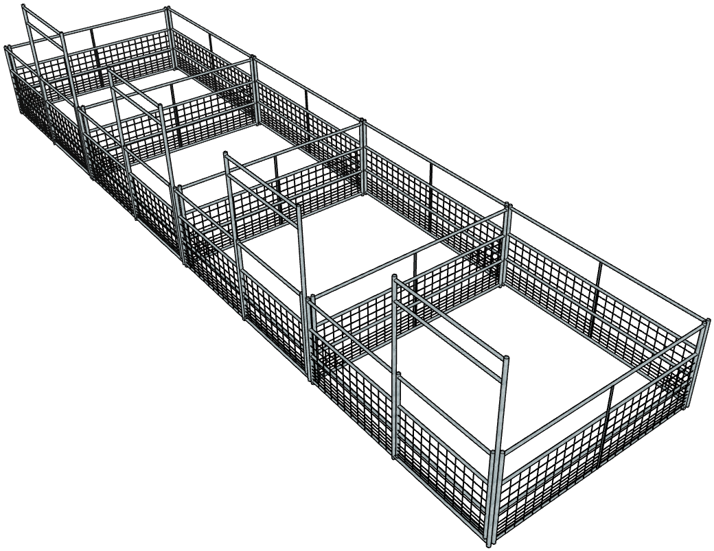 4 Side by Side Galvanized 10 Ft X 10 Ft 4-Rail with Mesh Stall Kits