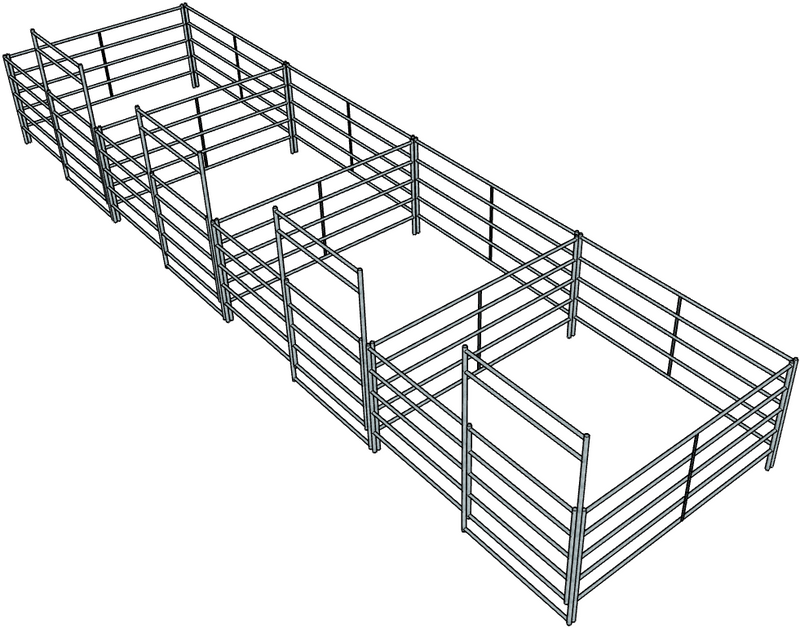 4 Side by Side Galvanized 10 Ft X 10 Ft 5-Rail Stall Kits