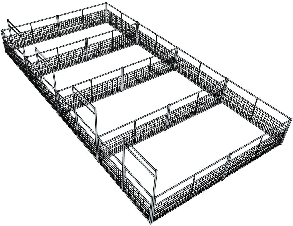 Stall Rails 4 Side by Side Galvanized 10 Ft X 20 Ft 4-Rail with Mesh Stall Kits