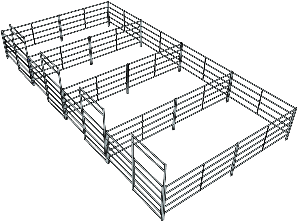 4 Side by Side Galvanized 10 Ft X 20 Ft 5-Rail Stall Kits