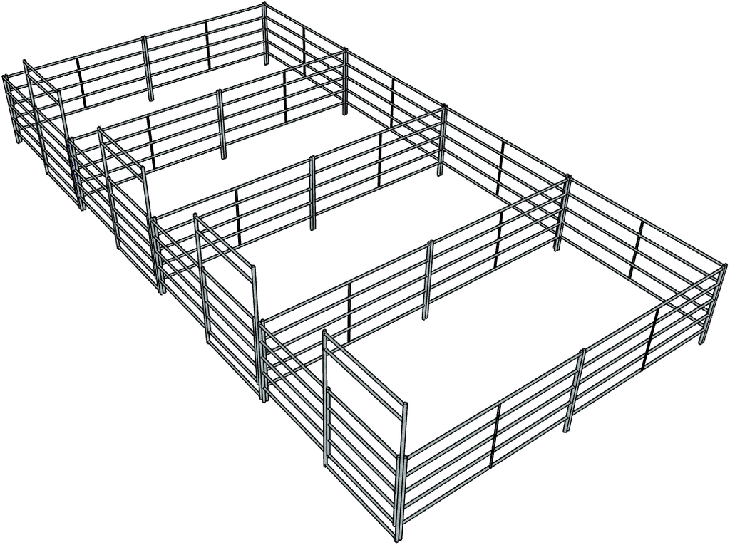 Stall Rails 4 Side by Side Galvanized 10 Ft X 20 Ft 5-Rail Stall Kits