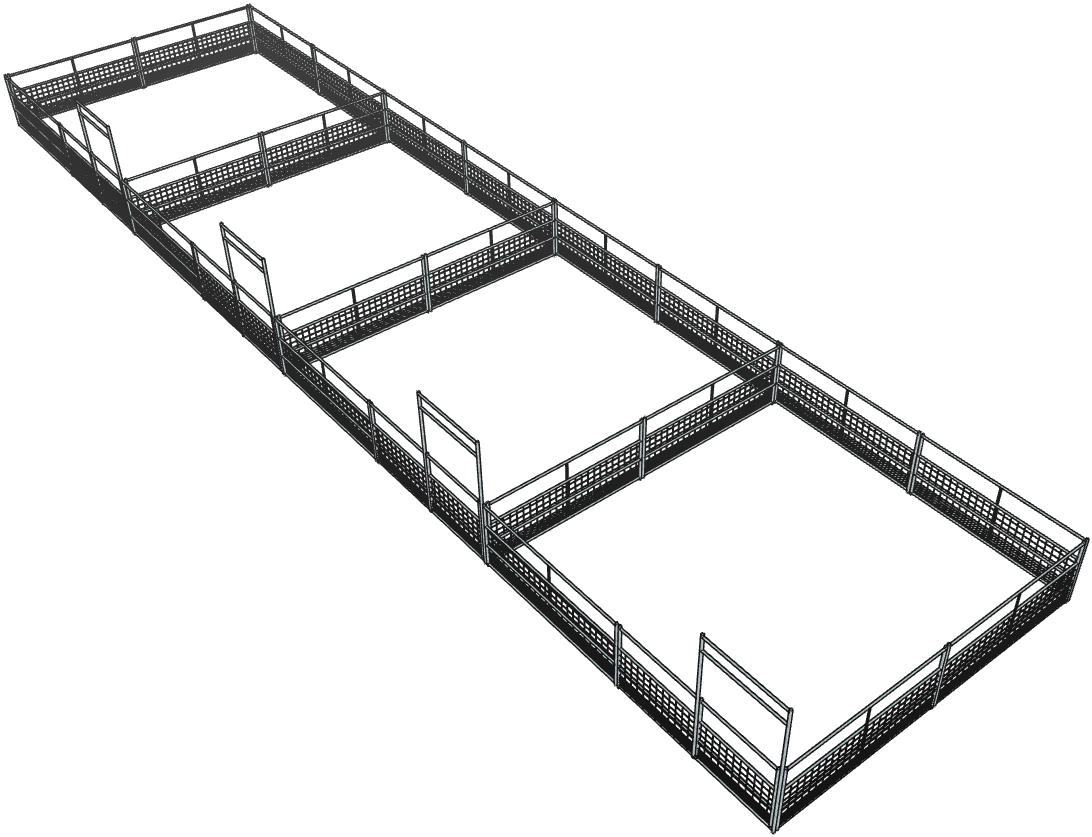 4 Side by Side Galvanized 20 Ft X 20 Ft 4-Rail with Mesh Stall Kits