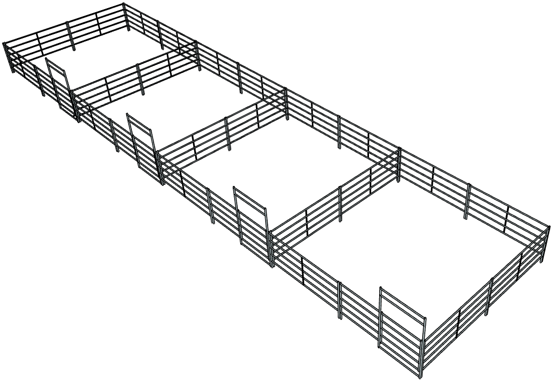 4 Side by Side Galvanized 20 Ft X 20 Ft 5-Rail Stall Kits