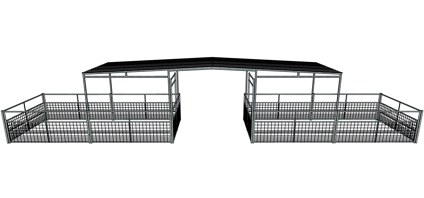 Galvanized 50 Ft X 10 Ft 4-Rail with Mesh 2 Stall Barn Kit with 30 Ft Gable Roof