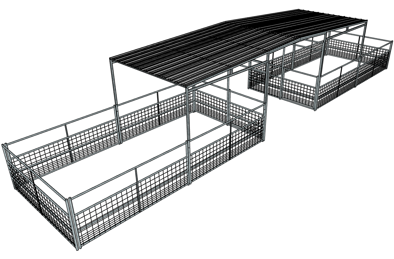 Galvanized 50 Ft X 10 Ft 4-Rail with Mesh 2 Stall Barn Kit with 30 Ft Gable Roof