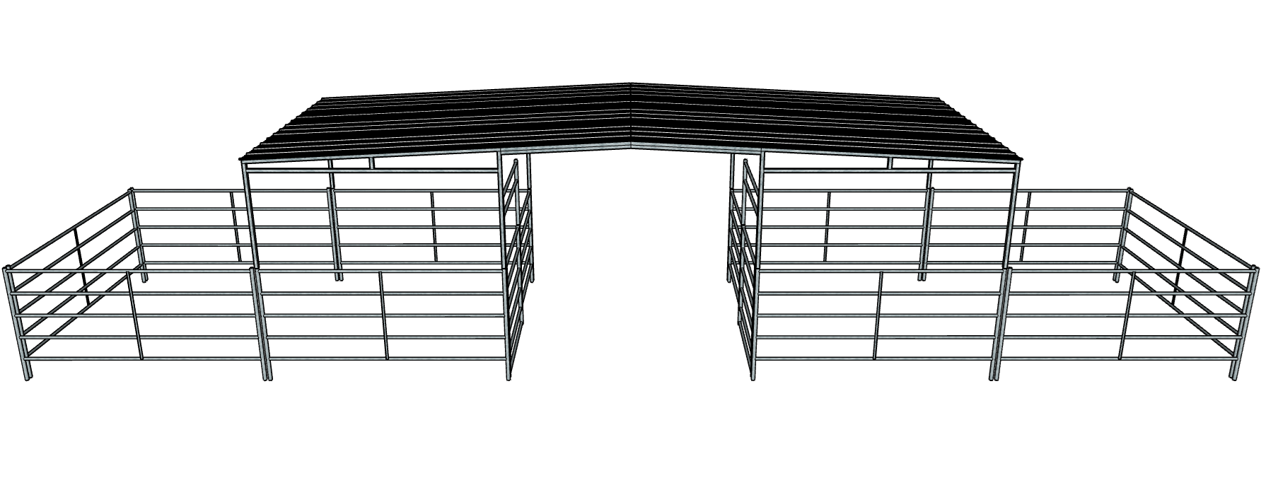 50 Ft X 10 Ft 5-Rail 2 Stall Barn Kit with 30 Ft by 10 Ft Gable Roof