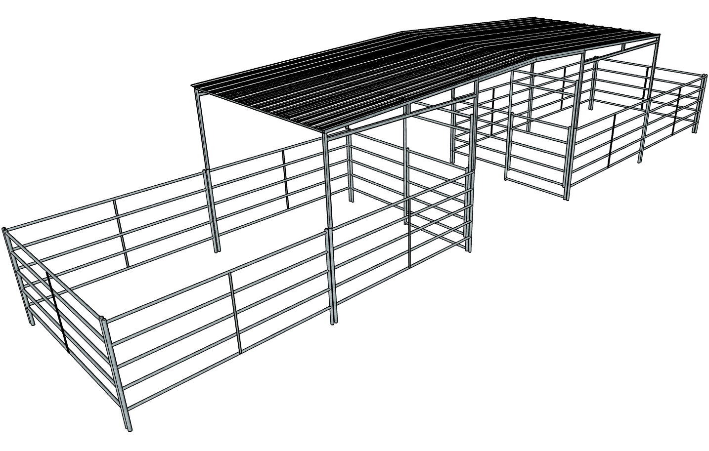 50 Ft X 10 Ft 5-Rail 2 Stall Barn Kit with 30 Ft by 10 Ft Gable Roof
