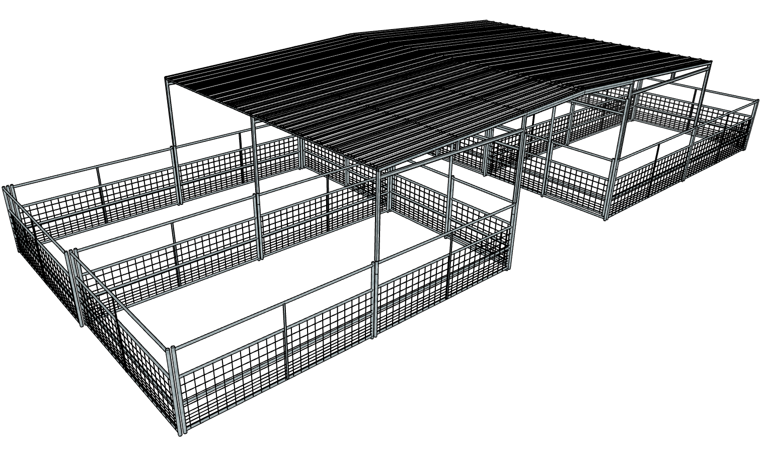 Galvanized 50 Ft X 20 Ft 4-Rail with Mesh 4 Stall Barn Kit with 30 Ft Gable Roof