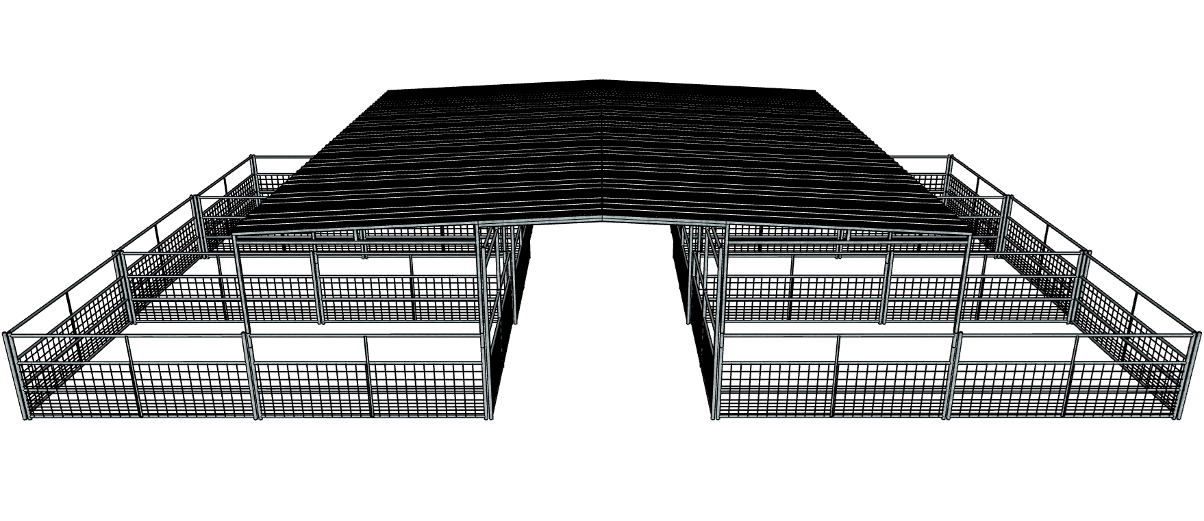 Galvanized 50 Ft X 30 Ft 4-Rail with Mesh 6 Stall Barn Kit with 30 Ft Gable Roof