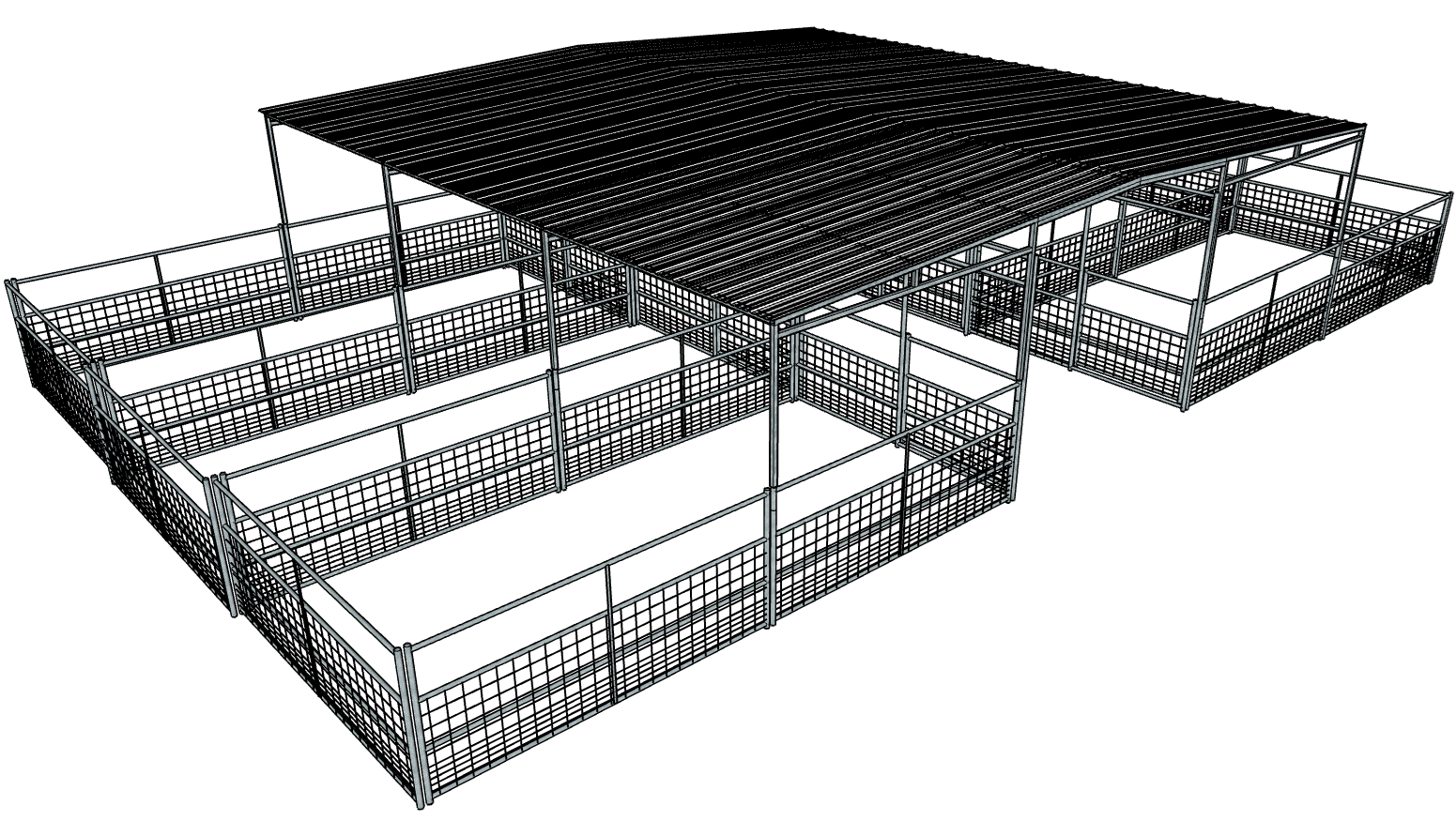 Galvanized 50 Ft X 30 Ft 4-Rail with Mesh 6 Stall Barn Kit with 30 Ft Gable Roof