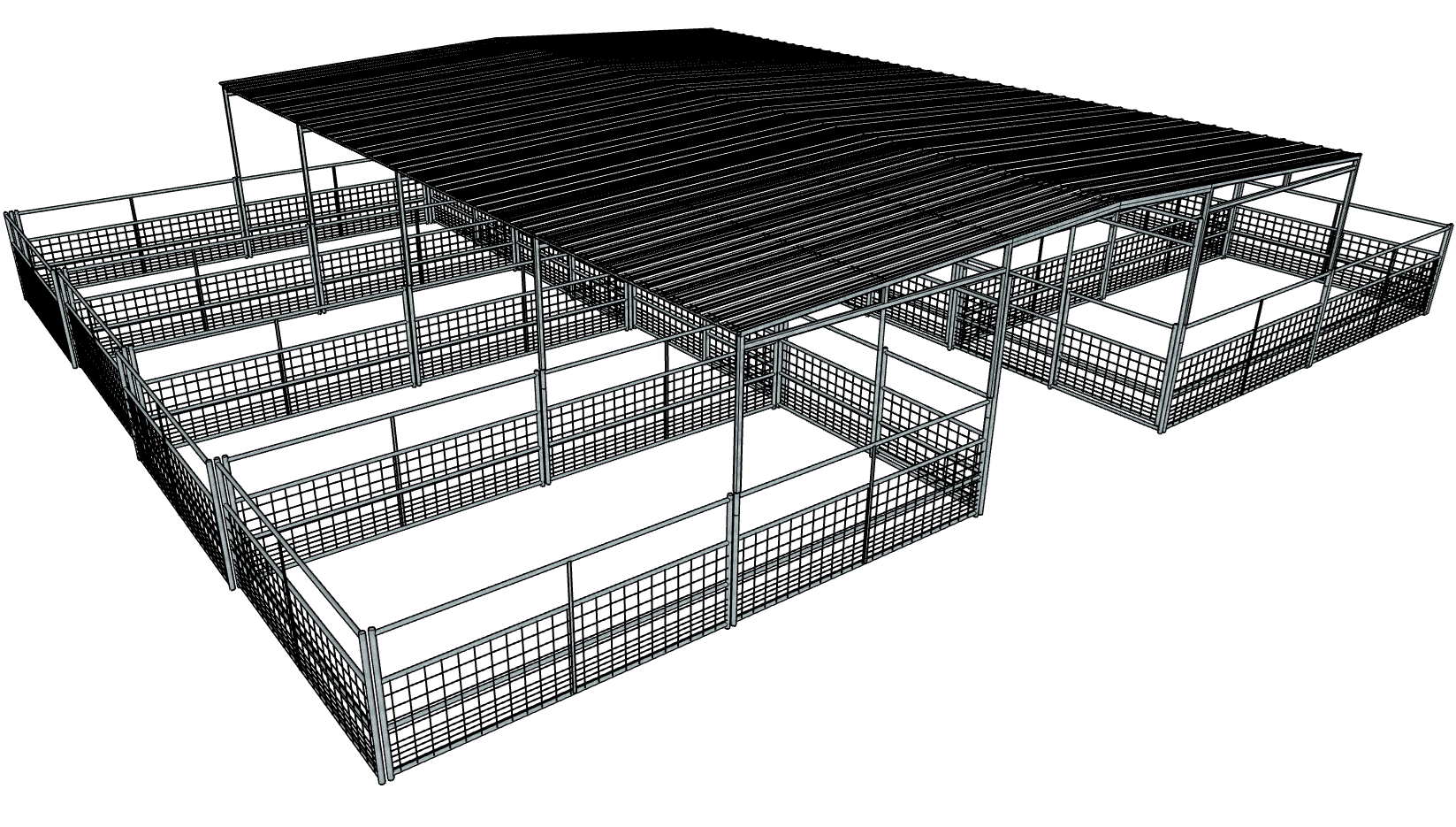 Galvanized 50 Ft X 40 Ft 4-Rail with Mesh 8 Stall Barn Kit with 30 Ft Gable Roof