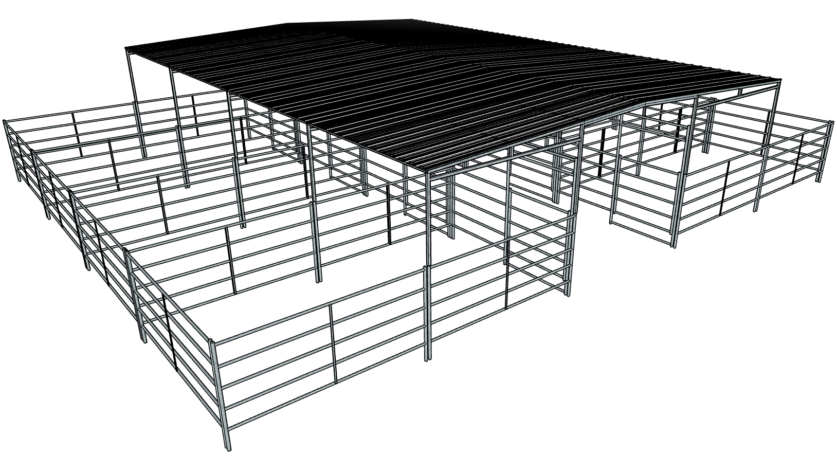 50 Ft X 40 Ft 5-Rail 8 Stall Barn Kit with 30 Ft by 40 Ft Gable Roof
