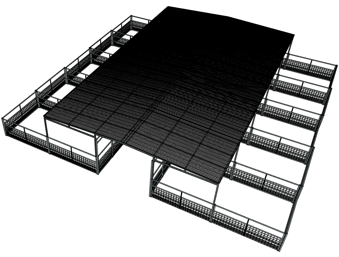 Galvanized 50 Ft X 50 Ft 4-Rail with Mesh 10 Stall Barn Kit with 30 Ft Gable Roof