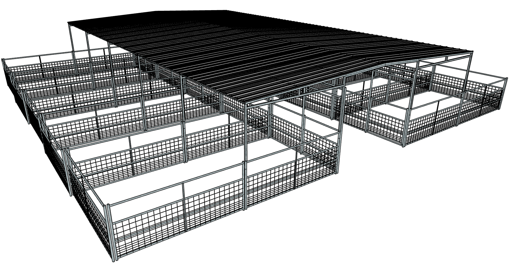 Galvanized 50 Ft X 50 Ft 4-Rail with Mesh 10 Stall Barn Kit with 30 Ft Gable Roof