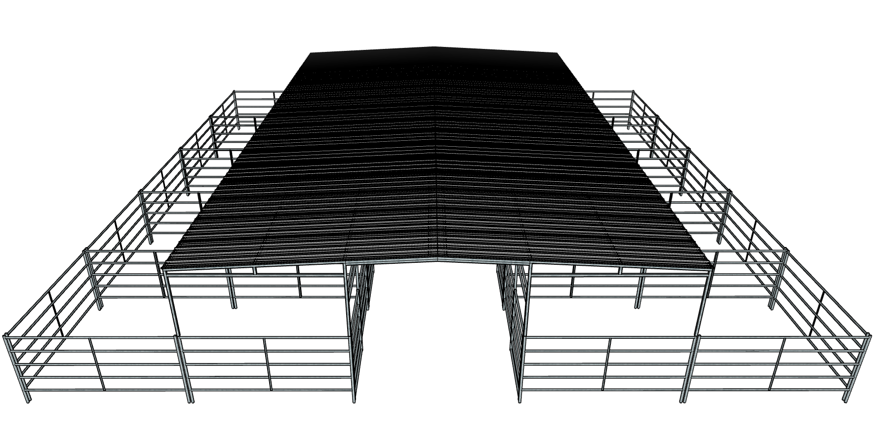 50 Ft X 50 Ft 5-Rail 10 Stall Barn Kit with 30 Ft by 50 Ft Gable Roof