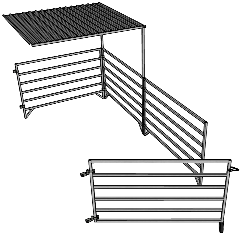 Aluminum 5 Ft X 10 Ft 6 Rail Add-On Stall Kit with Canopy (3 Panels, 1 Gate, 1 Canopy)