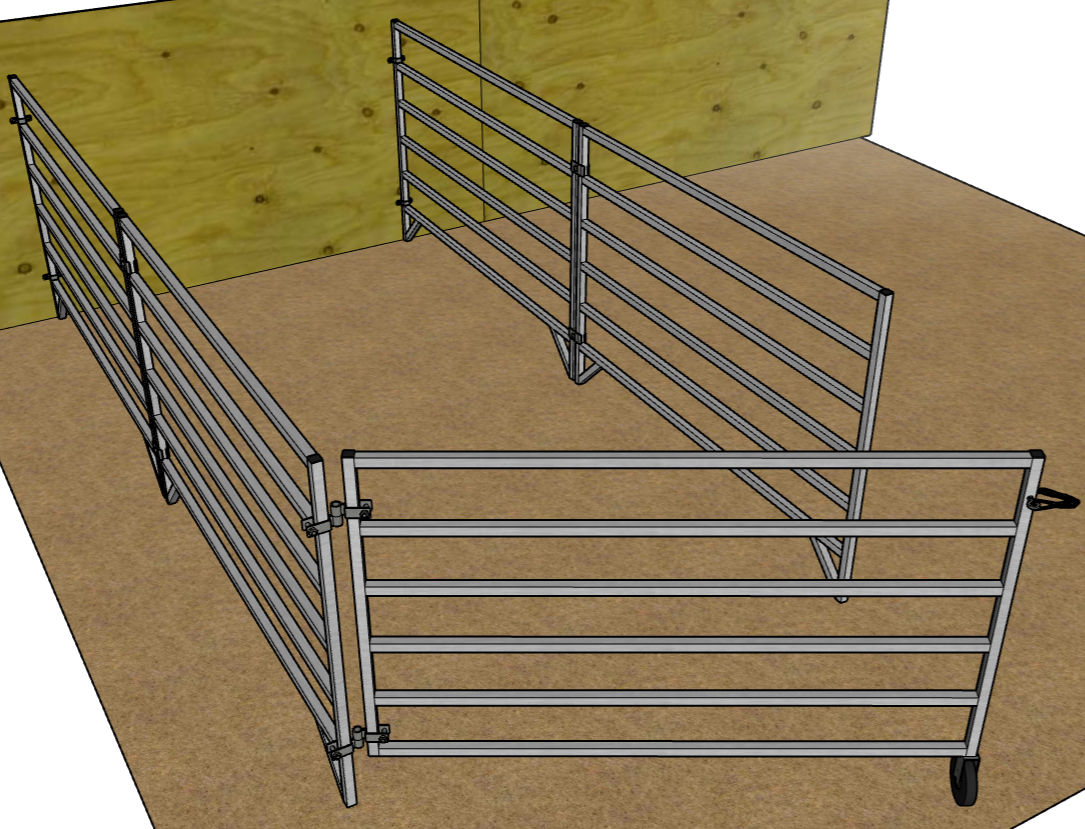 Aluminum 5 Ft X 10 Ft 6 Rail Wall Mounted Stall Kit (4 Panels, 1 Gate)